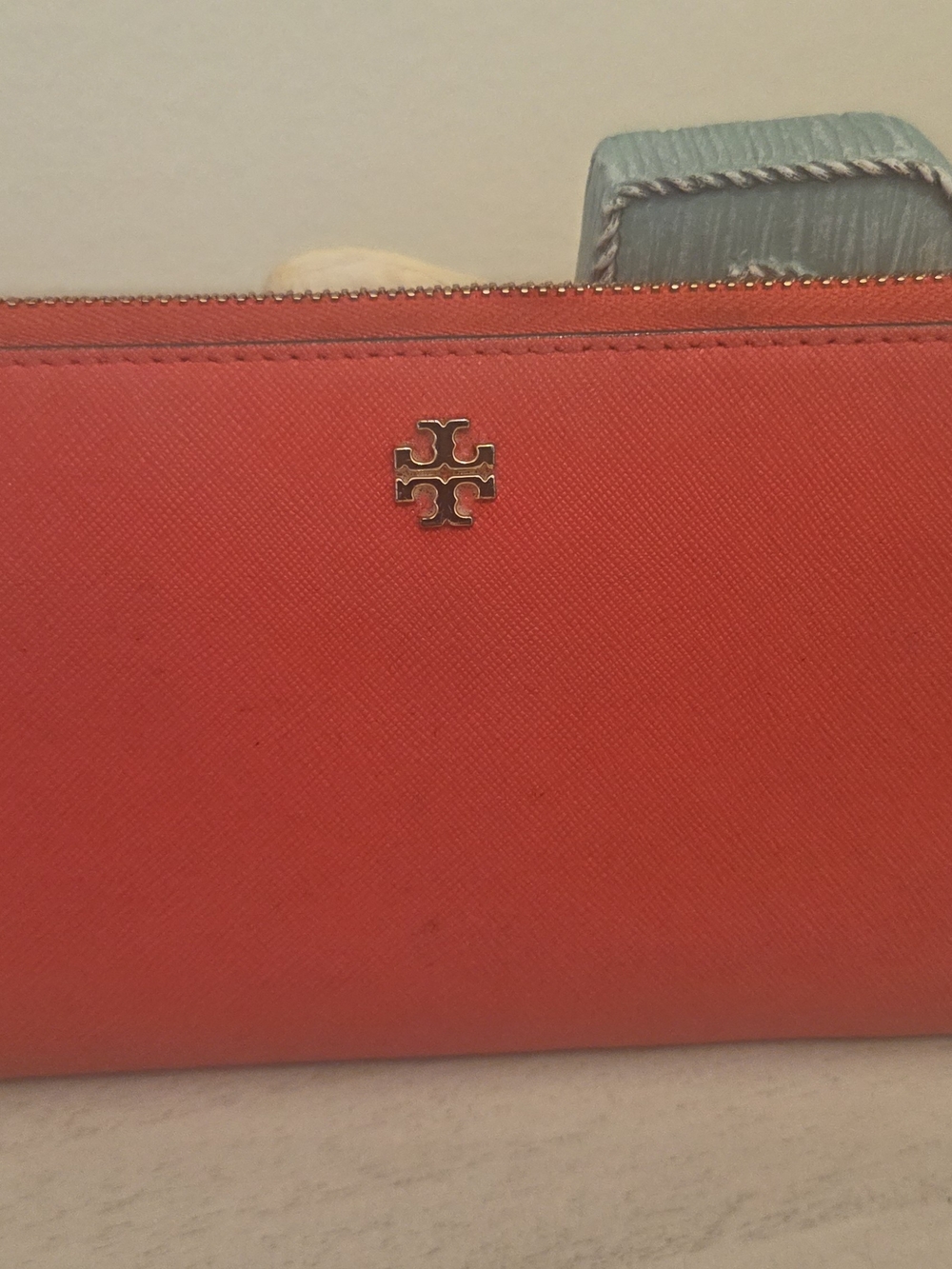 Tory Burch Coral Logo Zip Wallet